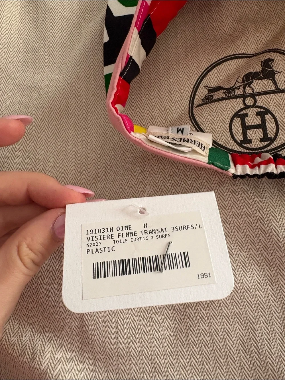 Hermes M NWT Pink and Green Patterned Sun Visor